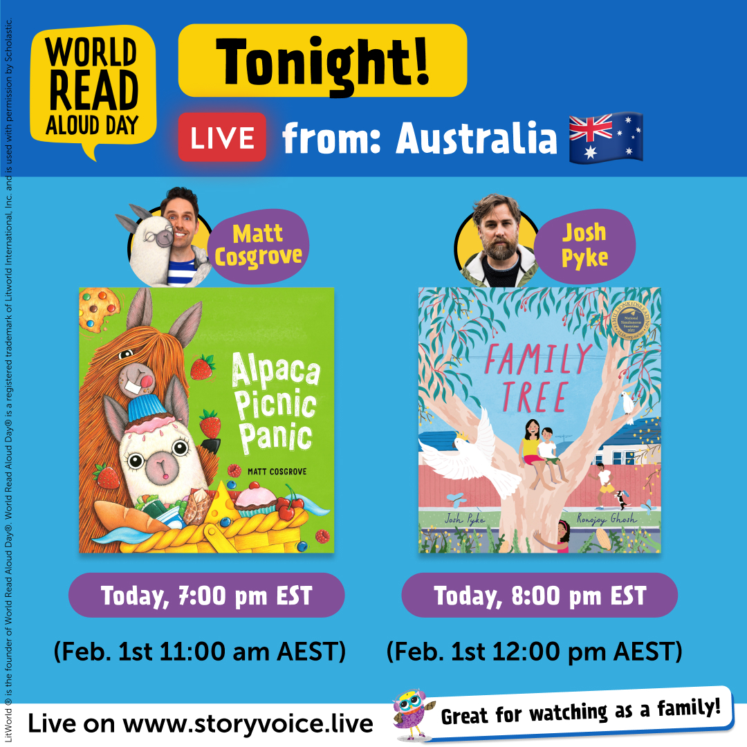 storyvoicelive's tweet image. Our global World Read Aloud Day celebration starts tonight, live from Australia! 
#WorldReadAloudDay #LiveAuthorEvents