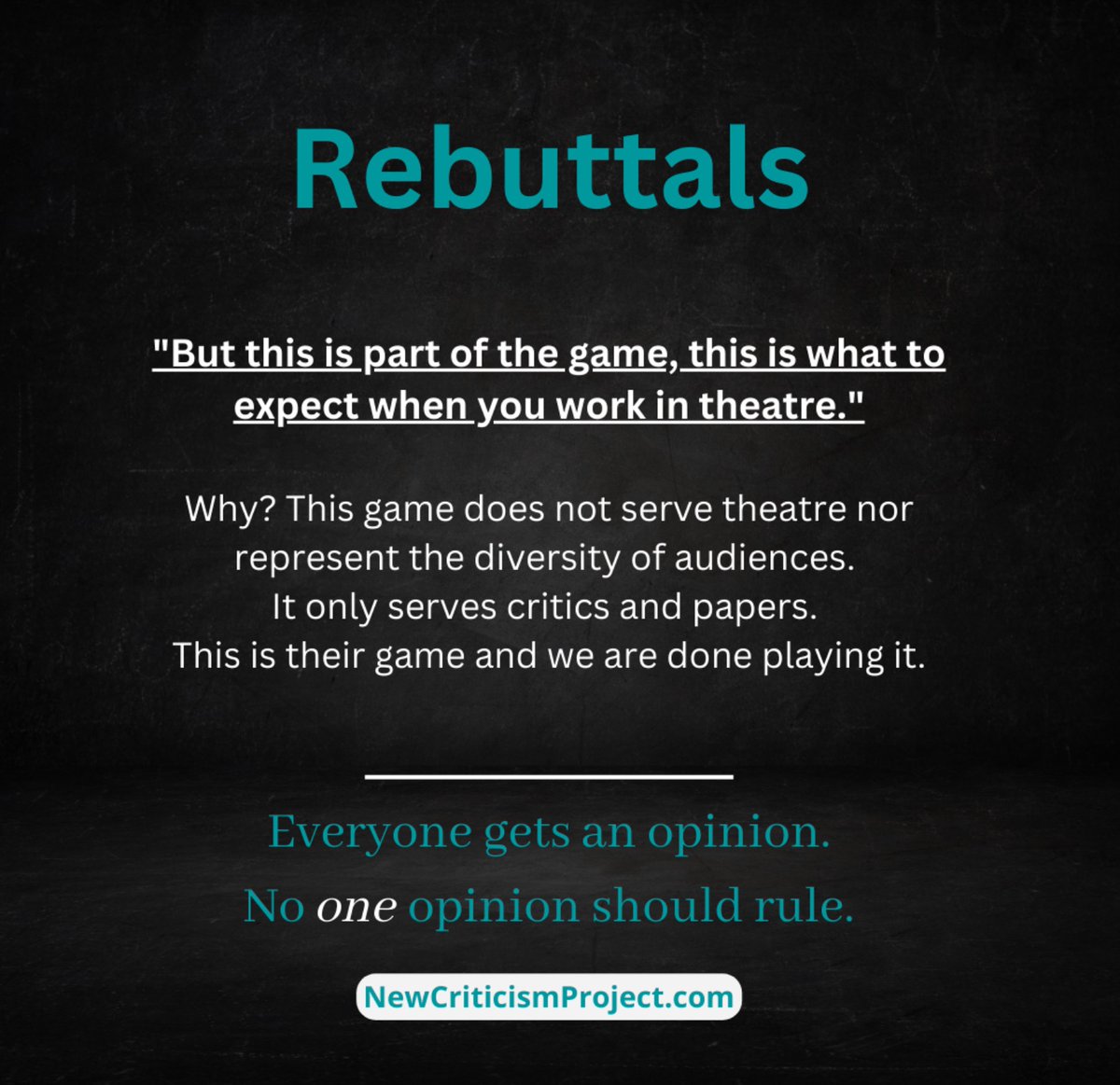 NewCriticismPro's tweet image. “Why?” 
(No really why? It doesn’t have to work this way.)

These are some of our rebuttals to responses we expect to come up to our work at #NewCriticismProject. 

Change is possible.