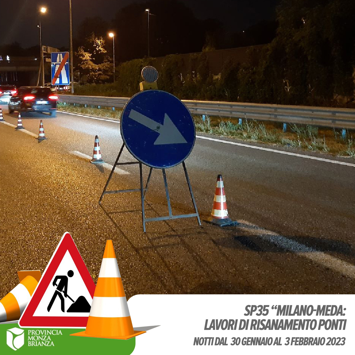 ProvinciaMB's tweet photo. 🚧AGGIORNAMENTO #PontiSicuri #MilanoMeda: 
#lavori risanamento #ponti P2-P5

⭕️CHIUSURE NOTTURNE
h 21-6
⬆️Dir. #Como: 30|31 gennaio e 1 #febbraio2023 
(uscita 7 #Varedo)
⬇️️Dir. #Milano: 1|2|3 febbraio  
(uscita 8 #BovisioMasciago)

ℹ️ https://t.co/wYKCThJvQX https://t.co/SUcQc5NTNe