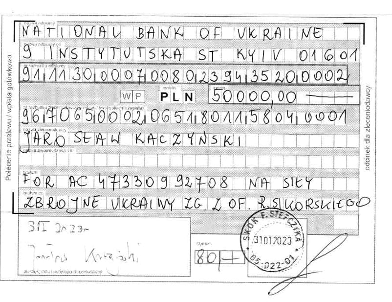 sikorskiradek's tweet image. Przyjmuję przeprosiny Jarosława Kaczyńskiego za nazwanie mnie 'zdrajcą dyplomatycznym' w formie wpłaty na walczące w obronie całej Europy siły zbrojne Ukrainy.
Cieszę się, że znaleźliśmy patriotyczne rozwiązanie.