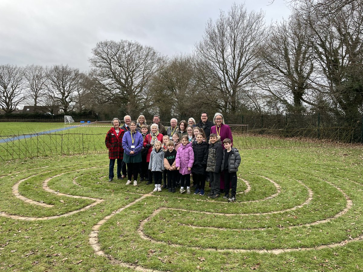 BishopRuthB's tweet photo. Wonderful morning at St Peter’s School Henfield, leading assemblies &amp; dedicating new prayer labyrinth, story garden &amp; godly play space. Also loved the notice board showing some of the  pastoral care team!  A gem of a school! @ChichesterDio @CofE_Education https://t.co/jzYh8KhPgX