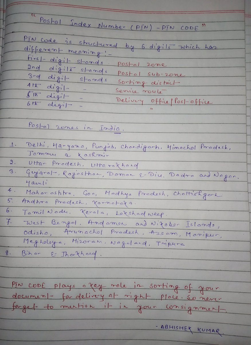 abhishekr7556's tweet photo. Postal Index Number (PIN CODE) and their structure which represent the destination of your consignment. Never forget to mention PIN CODE.
#PINCODE #postalindexnumber #indiapost #postinfo #philately #postcrossing #postcards @IndiaPostOffice @MinOfCultureGoI @postcrossing https://t.co/EmuGylkPdN