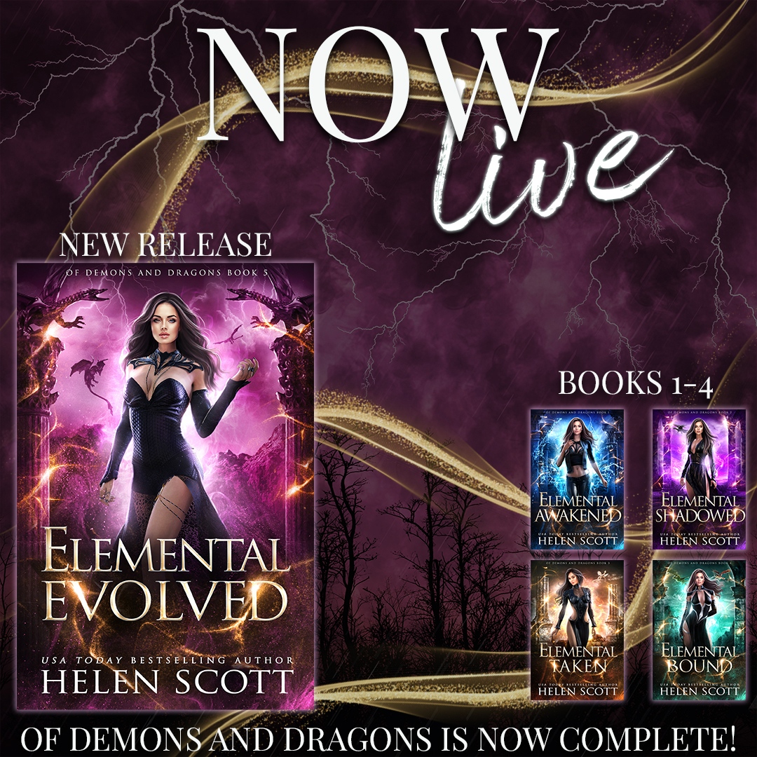 And we're live! OF Demons and Dragons is now complete!

Start the finale here:
geni.us/DemonsandDrago…

#helenscottauthor #paranormalromance #indieauthor #books  #elementalevolved #comingsoon #reverseharem #whychooseromance