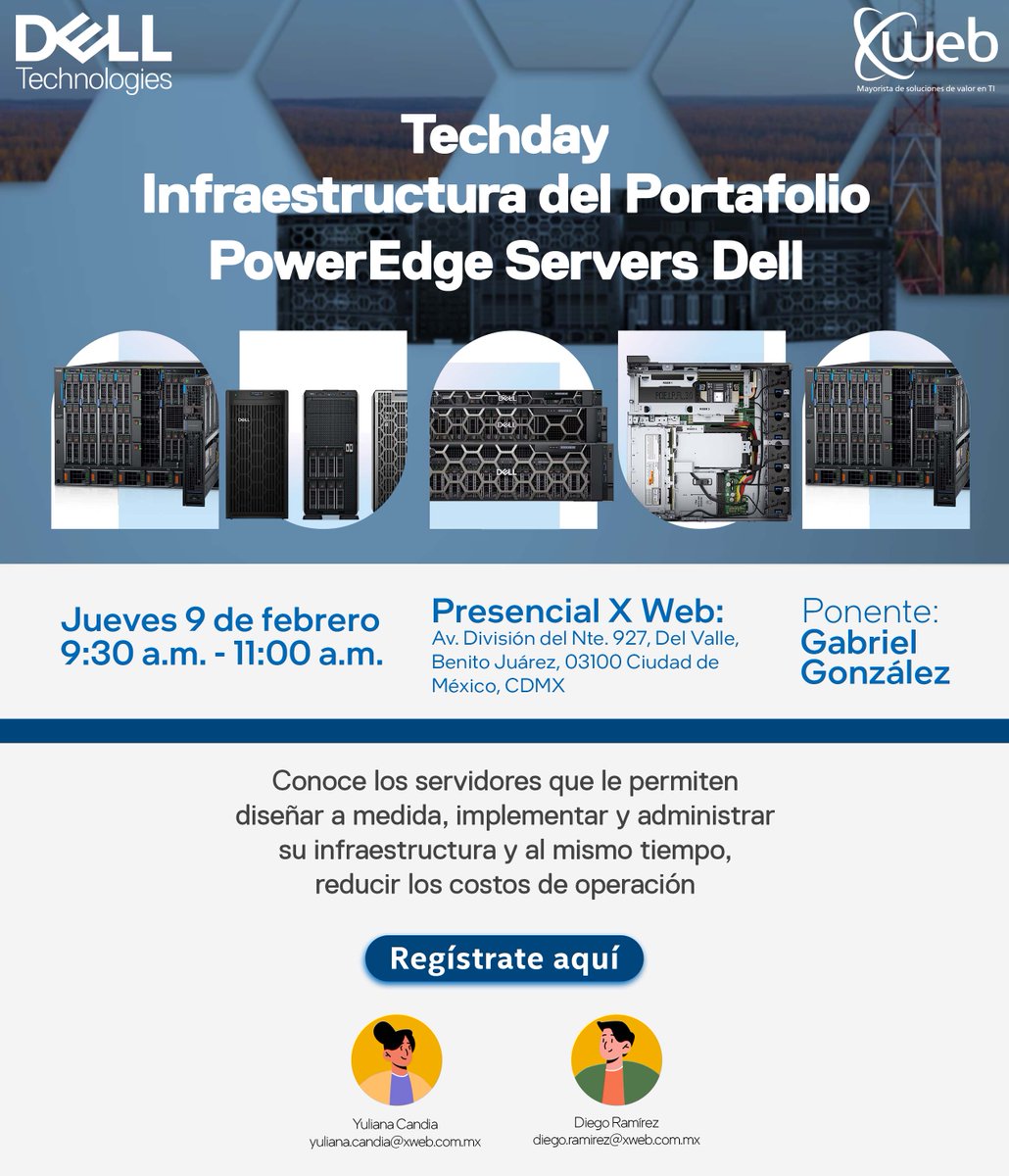 ¡El jueves 9 de febrero te invitamos al Techday: Infraestructura del portafolio PowerEdge Servers Dell! Conoce los servidores que te permiten diseñar a medida, implementar y administrar la infraestructura de tu operación. 

🔵Regístrate aquí: share.hsforms.com/1YjfDLznmT2uXb…

#SomosXWeb