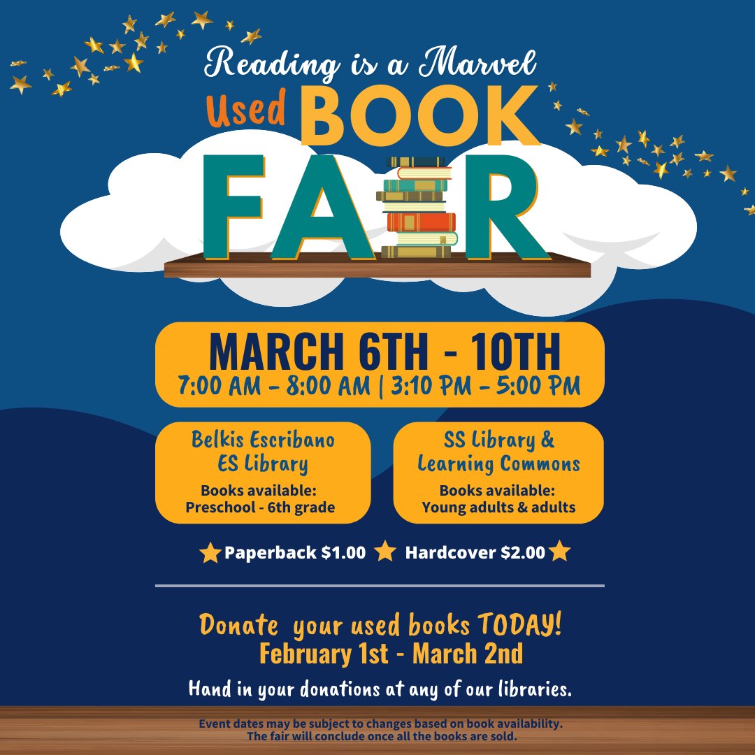 Donate TODAY! 📚❤️
Support our school libraries by donating your used books until March 2nd. Hand in your donations at any of our libraries.

#RobinsonSchool #Reading #WeLoveBooks #Library