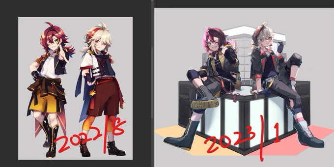 im still not done with this piece but im glad i decided to redo my kazuhei standees instead of keeping my old art 