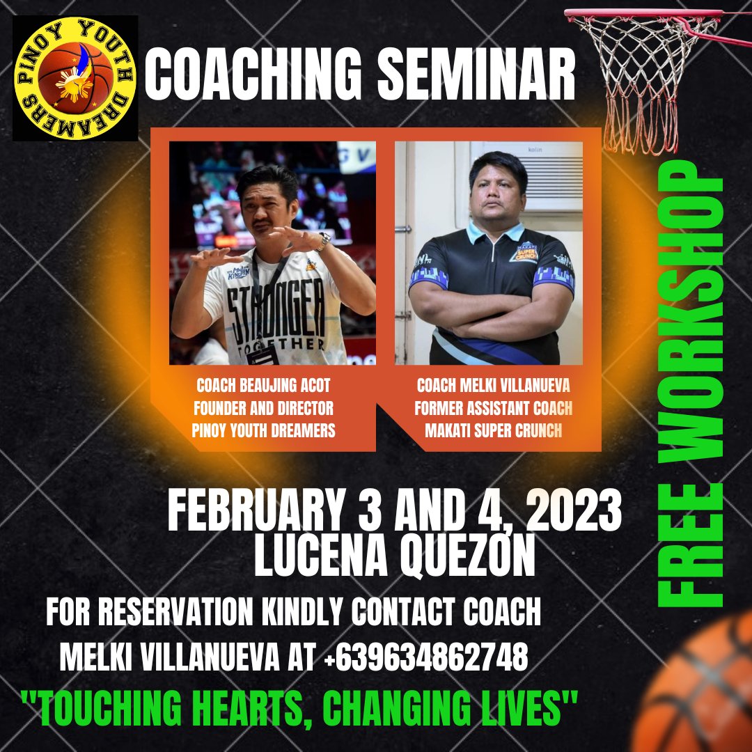 PYD_ph's tweet photo. Hello mga #Kawinners‼️

We have a good news, there will be a coach to coach workshop in Lucena, Quezon on February 3 to 4,2023.

February 3
9am to 12pm Offensive skills and drills
2pm to 5pm Defensive skills and drills

February 4
8am to 10am Culminating Outreach https://t.co/dDwTxZFV1Z
