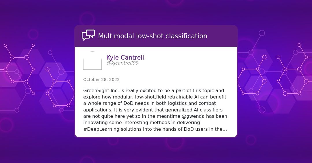 the302us's tweet photo. Kyle Cantrell posted on The 302. "Multimodal low-shot classification " What do you think?.

#B2G #GovCon #GovernmentContracting #SmallBusiness #GovernmentContracts #Entrepreneur #Government #FederalContracting #Procurement #SDVOSB #GovernmentContractors

https://t.co/7mQq6Eytyf https://t.co/aTnqi9SNdj