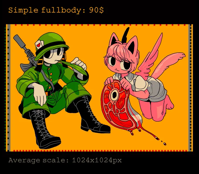 I'm open for commissions! Simple fullbodies are back in order! 4 slots are available; chibis take up 1/2 slot.Some updates have been made to my TOS so be sure you read carefully. All relevant links are in the repliesPlease send me a message if you're interested! ^^ 
