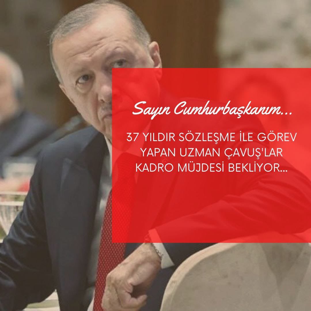 Sayın Cumhurbaşkanım <a href="/RTErdogan/">Recep Tayyip Erdoğan</a> 
Kahraman #UzmanÇavuş’lar ve aileleri size sesleniyor.
Kahramanlar 37 yıldır Kamudaki en fazla sözleşme ile görev yapan statü
Kadroya geçmelerinde devletimize mali bir yükü yok
Sadece mesleki güvence istiyorlar
#ŞehadetEsasKadroHaktır