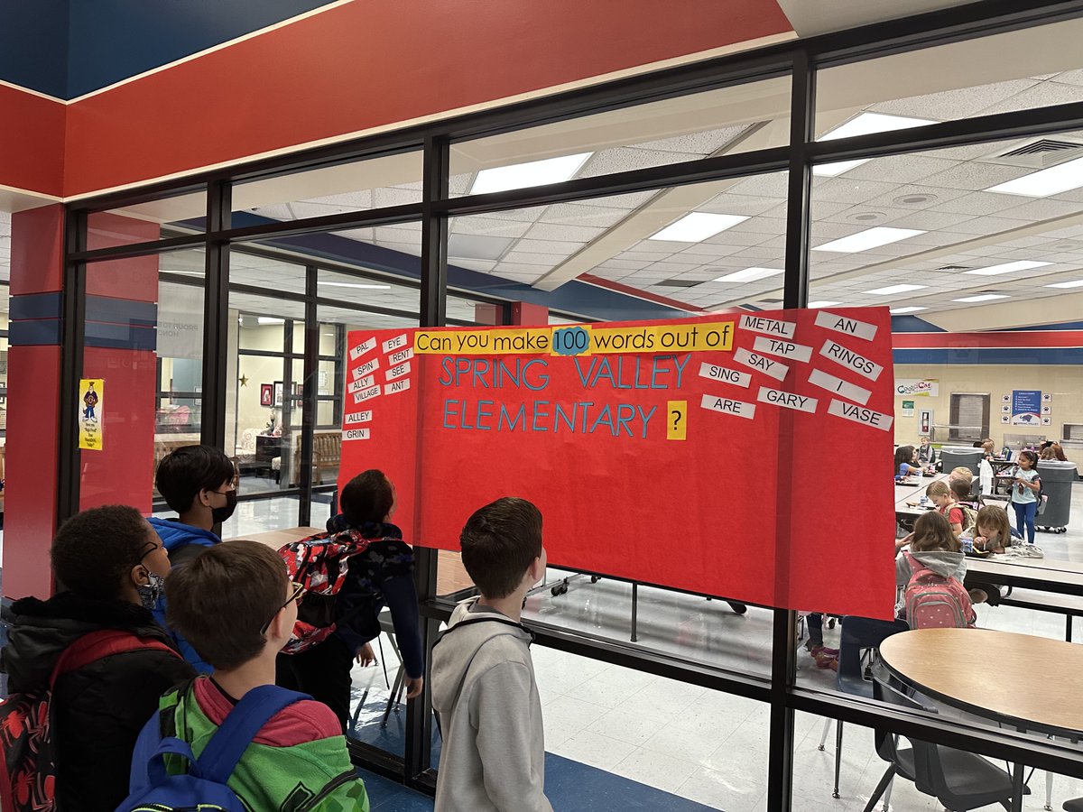 Don’t worry, SVE! This weather won’t stop us from celebrating the 100th day of school. We will celebrate as soon as we get back. Today, look at the 100 words YOU created with the letters in Spring Valley Elementary. You are brilliant!