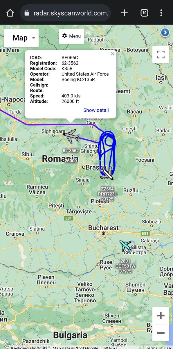 scan_sky's tweet photo. #RAF ๐ฌ๐ง - RC-135W Rivet Joint - #ZZ664 - #RRR7231
Heading Out To The Black Sea Region For A Tasking ๐ต๏ธ After Refuelling With -
#USAF ๐บ๐ธ - KC-135R - 62-3562 - #BART20 Over Romania ๐ท๐ด
#ZZ664 Will Also Receive An Escort From #PSYCHO Flight (#RAF ๐ฌ๐ง Typhoons) From RAF Akrotiri ๐จ๐พ https://t.co/RWmcGeMz2j