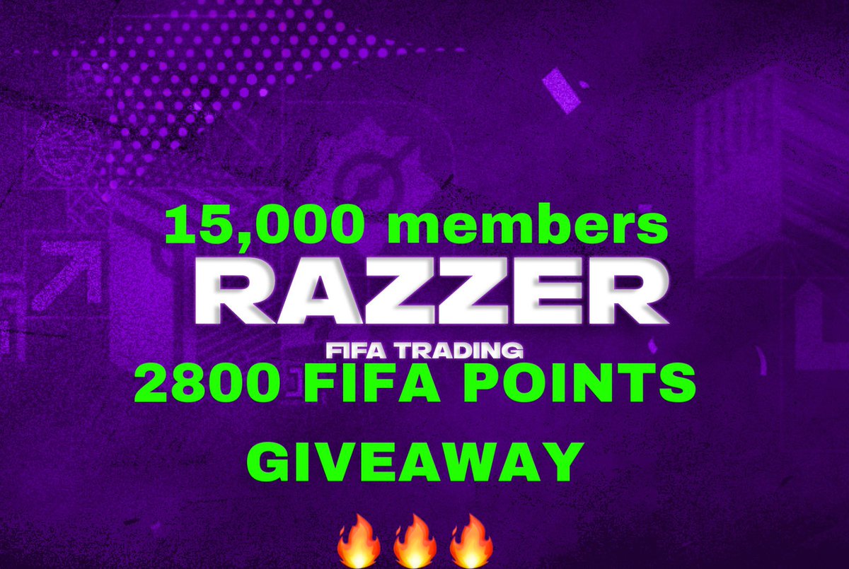 🚨 2800 fifa points giveaway 🚨

To celebrate 15k members in our server im giving away 2800 FP to someone that👇

👍Likes
♻️Retweets
💜Follows

#FIFA #FUT #FIFA23 #giveaway