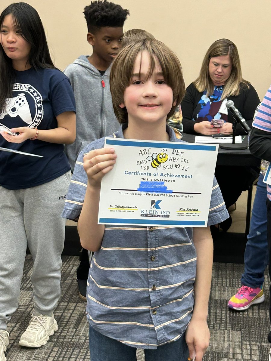 RothKISD's tweet image. 🎉So proud of this speller! 🐝 Top 5 🐝👏🏻👏🏻👏🏻 #KleinBee23 #ramtastic @KleinISD @MrsTLGoode