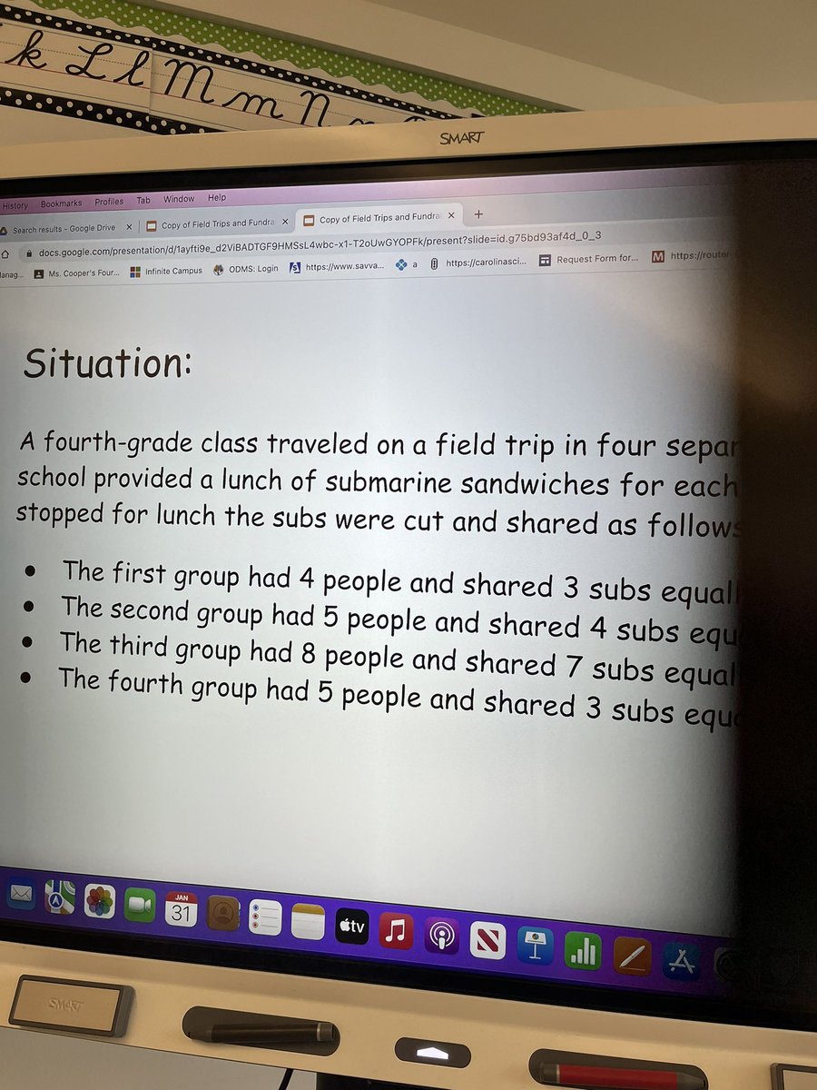 scooperga4's tweet photo. Thinking about how to divide up subway sandwiches in equal groups to be shared among students. #greenacrespride #contextsforlearning https://t.co/i4omXiTvlM