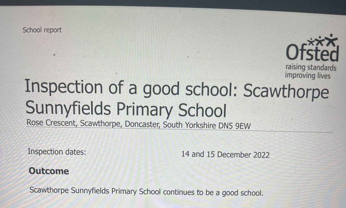 sunnyfieldsHT's tweet photo. It’s official Sunnyfields remains a good school with outstanding features. Our full report will be available to parents tomorrow! https://t.co/wKQpKOryKx