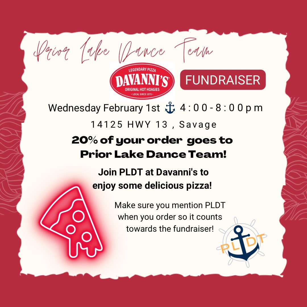 🍕Grab some pizza tomorrow night! Davanni’s is an excellent way to grab DELICIOUS food for the fam and friends while supporting PLDT ! Make sure you MENTION PLDT to make sure your order goes towards our fundraiser. See you there ! 💙💛🍕