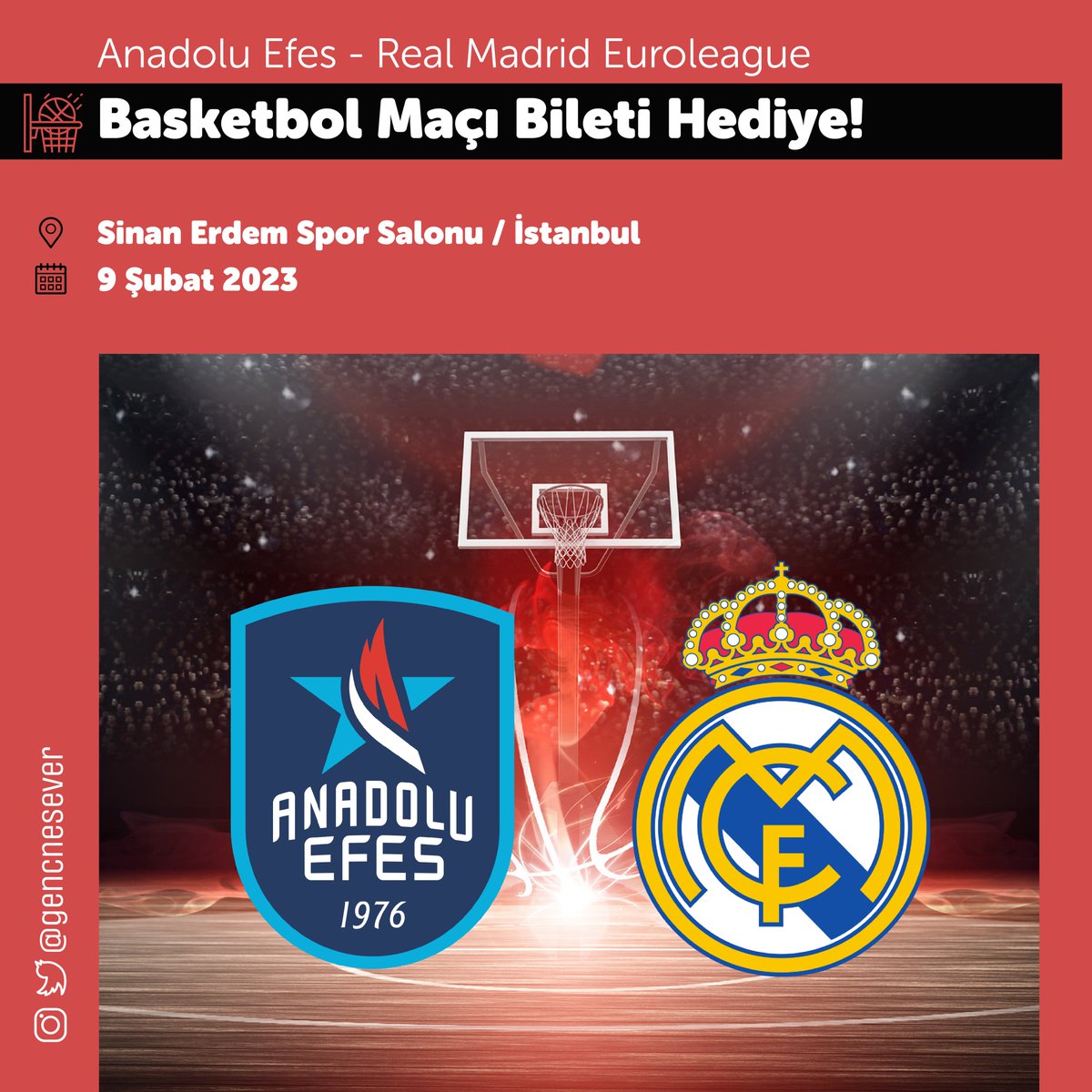 📌 İstanbul 🏀 Basketbolun heyecanını tribünde yaşamak ister misin? Euroleague maçına hediye bilet kazanma şansını kaçırma! Hemen gencnesever.com/sporsever/anad… linki üzerinden çekilişe katıl! 🗳 #gençnesever #gsb #euroleague