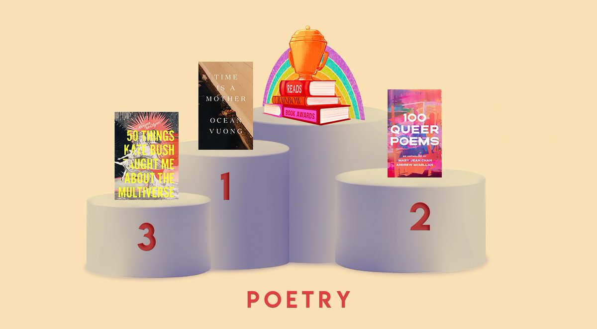 ✨ POETRY ✨

1st: TIME IS A MOTHER by Ocean Vuong
2nd: 100 QUEER POEMS ed. by @maryjean_chan & @AMcMillanPoet 
3rd: 50 THINGS KATE BUSH TAUGHT ME ABOUT THE MULTIVERSE by @karynamcglynn 

#ReadsRainbowAwards