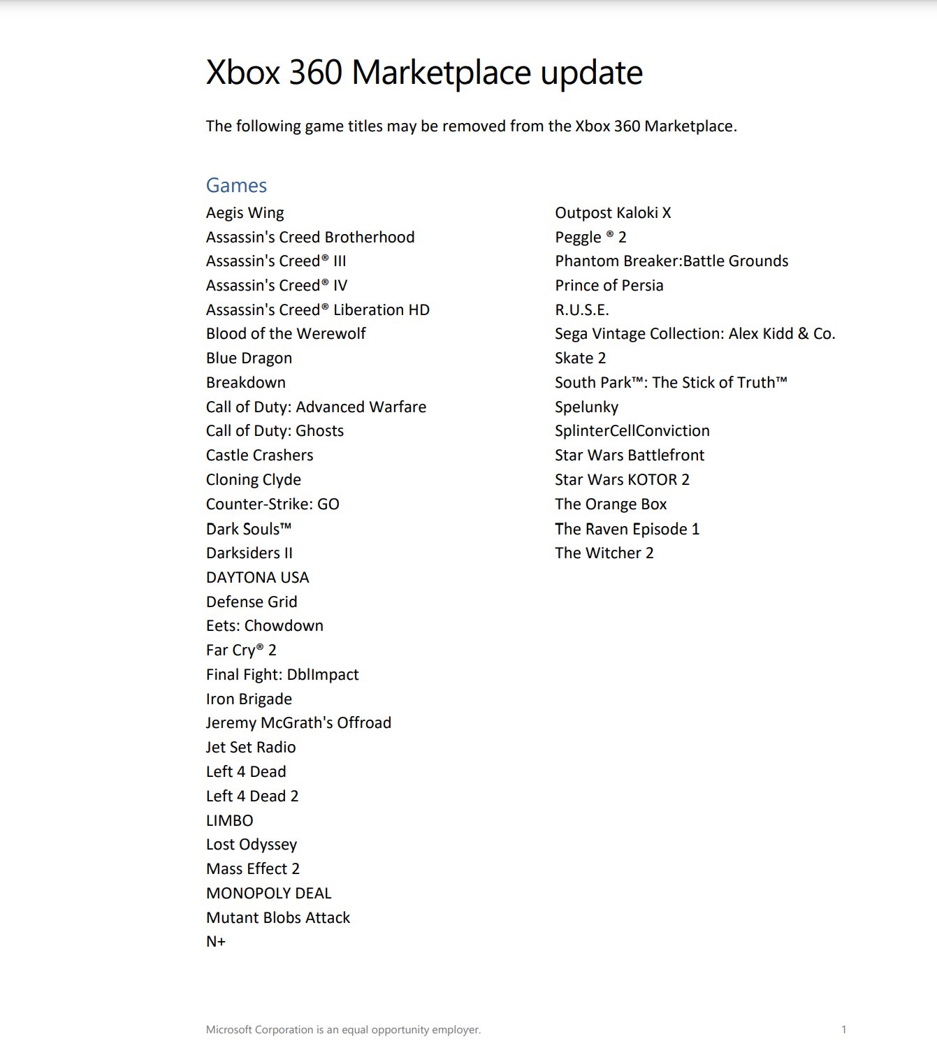 Over 200 titles will become unavailable when the Xbox 360 store