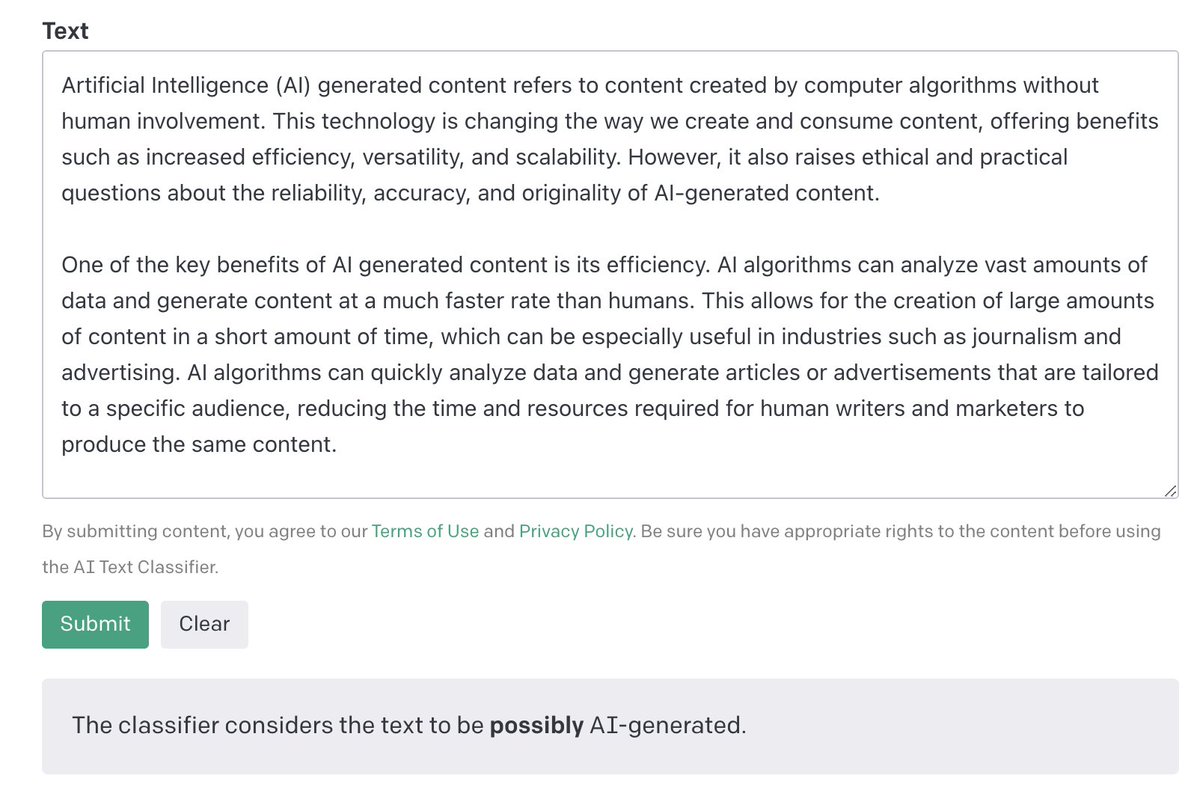 svpino's tweet image. This is what many have been waiting for:

OpenAI just launched a classifier trained to distinguish between AI-written and human-written text.

You can try it here: platform.openai.com/ai-text-classi…