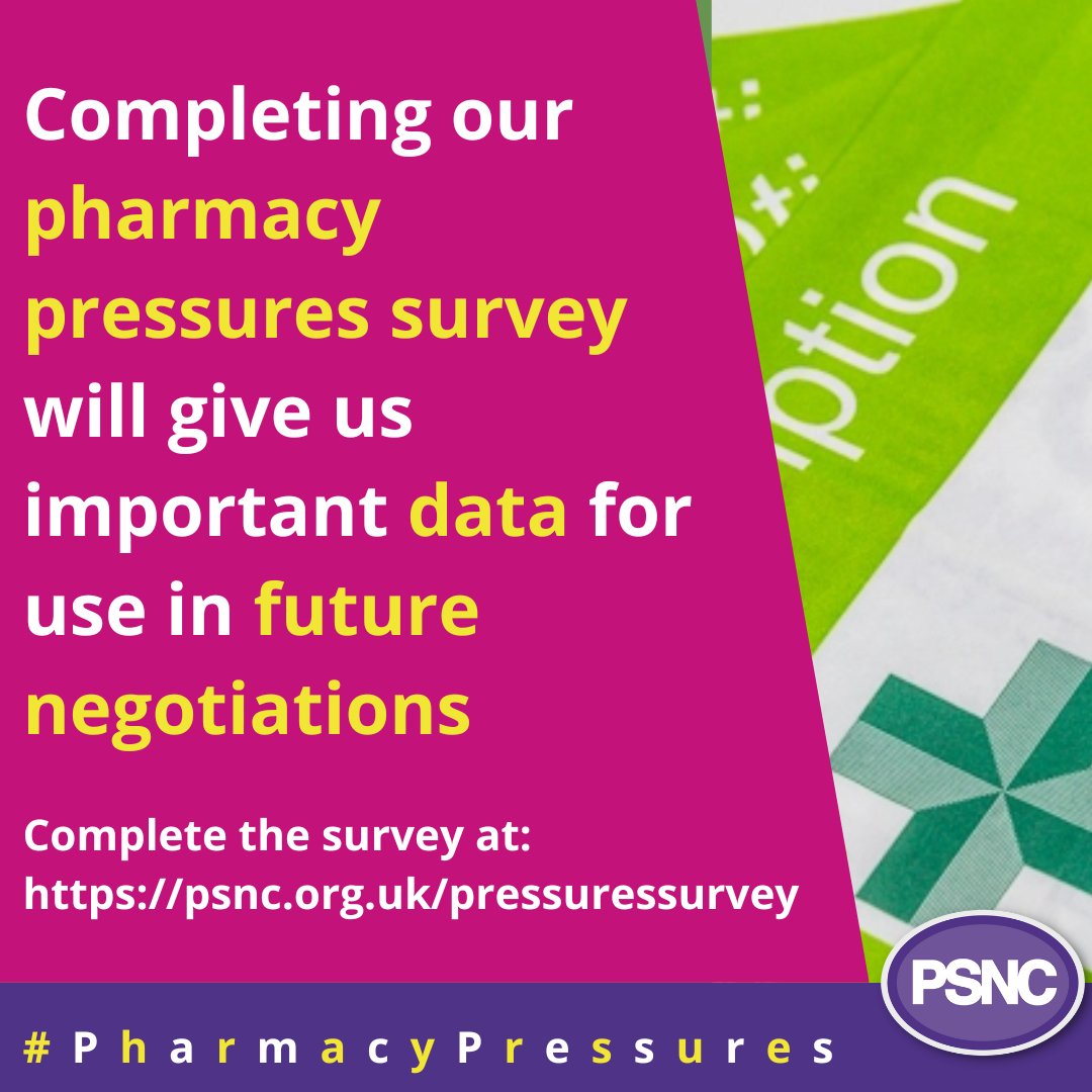 We have today launched our 2023 Pharmacy Pressures Survey. There's one survey for pharmacy teams and one for head office reps/business owners.

Pharmacy teams survey 👉surveymonkey.co.uk/r/SQ5N987
Pharmacy head office reps/owners survey 👉surveymonkey.co.uk/r/KWJWPJ5

#saveourpharmacies