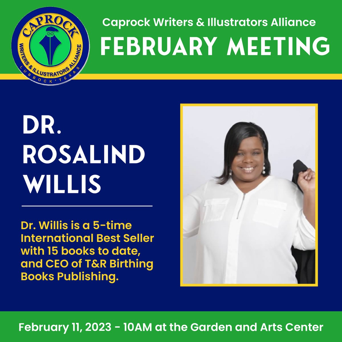 Join us on February 11th for a presentation by Dr. Rosalind Willis! 10AM at the Lubbock Garden and Arts Center. 
Don't forget - at 9AM before the meeting we'll be having Valentines with the Board! See you there!