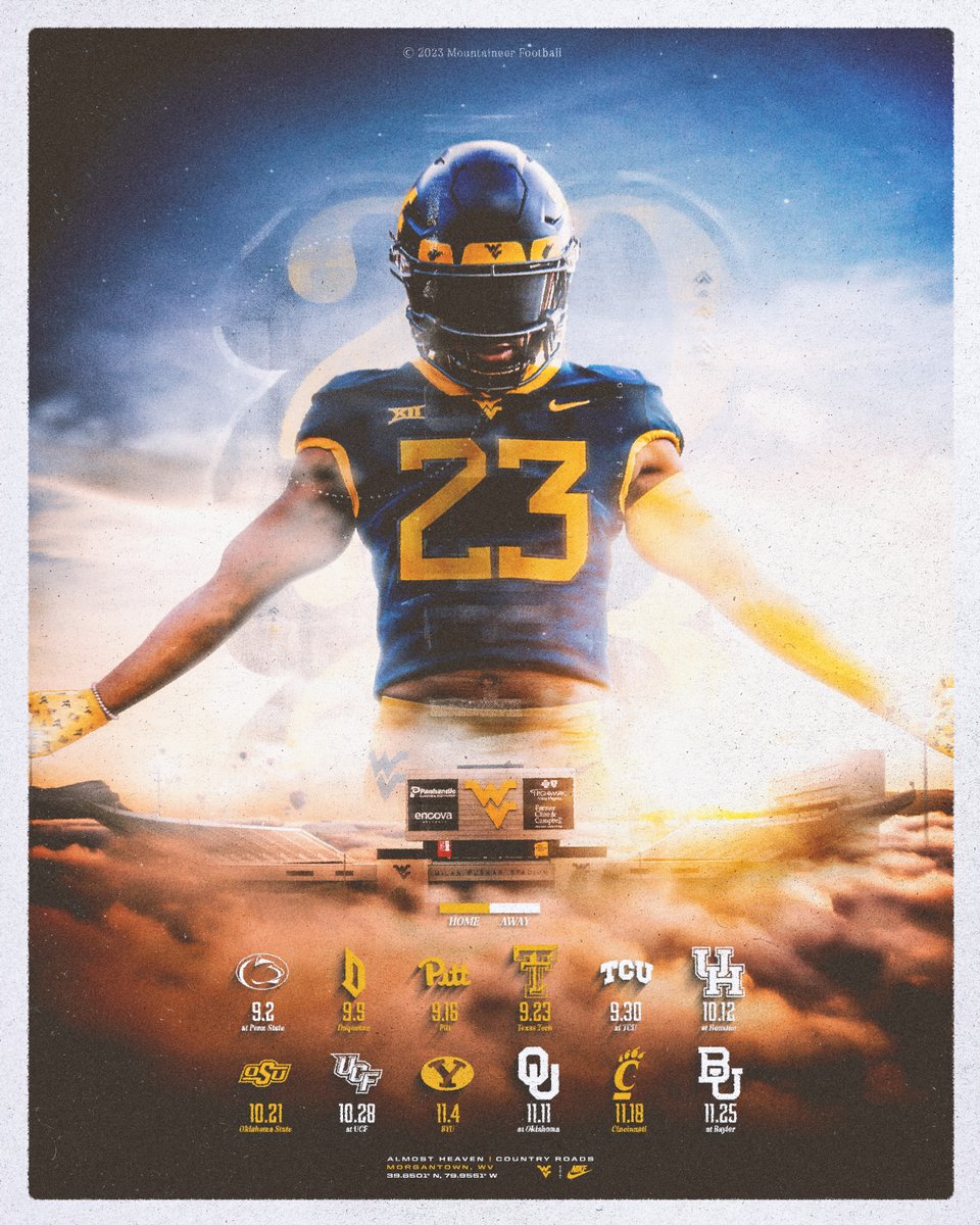 The 2023 West Virginia Football Schedule

🗓️🏈 » wvusports.com/news/2023/1/31…

#HailWV