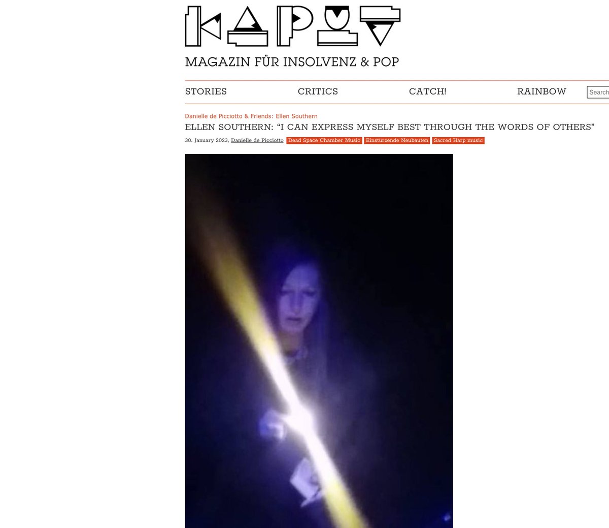 DeadSpaceCM's tweet photo. Thank you to Danielle de Picciotto, of @hackedpicciotto for inviting our singer Ellen to delve into her #vocal practice, love of #shapenote singing, & DSCM working methods, for this article in Kaput - Magazin DE @sacredharpbrs @PerformanceAnx https://t.co/YzmSTOs5Ye https://t.co/DY26JuO4es