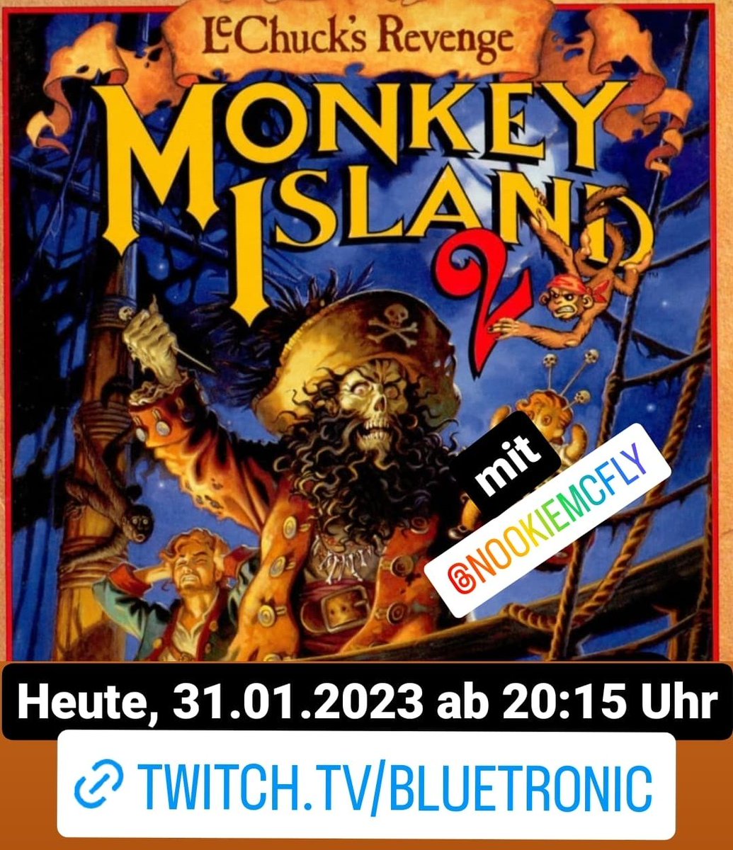 pixeltod's tweet image. Heute, ab 20:15 Uhr #Retrogames auf twitch.tv/bluetronic Zusammen mit nookiemcfly spielen wir #MonkeyIsland2 Schaut gerne vorbei, wenn ihr wollt und wenn ihr könnt. 😊 #streamde #twitchde #kleinerstreamer #twitchdeutschland #stream