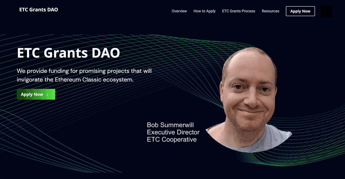 ETCCooperative's tweet photo. The ETC Grants DAO has been launched today.

See what ETC Cooperative’s Executive Director 
@BobSummerwill
has to say about it👀👂

https://t.co/kC4h9hTY9j

$ETC #ETC #EthereumClassic https://t.co/2i7PjpC4yC