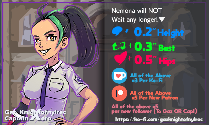 "Buenas! We haven’t met, have we? I'm Nemona, #46!

I absolutely love Pokémon battling! In fact, we should battle right now—you and me!"

Background by <a href="/CapnXero/">CaptainXero</a> and art by me!