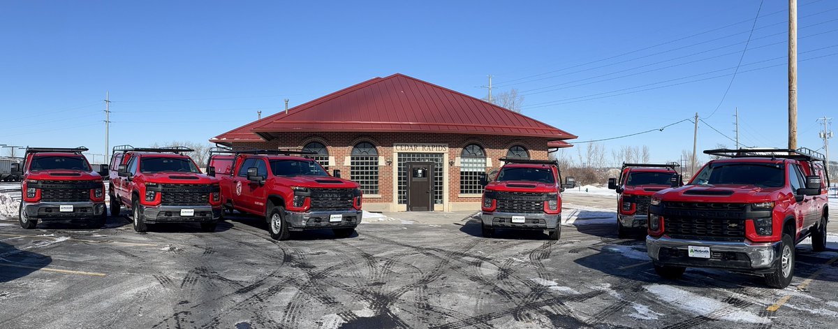 DCTaylorCo's tweet photo. New truck day! These trucks will be going to our crews in California, Illinois, and Iowa. It's below zero (with the wind chill) here today in Iowa. Thank you to everyone who helped with these photos on such a chilly day! #safety #roofing #redtrucks #iowa #california #Illinois https://t.co/qZW8ghz1iF