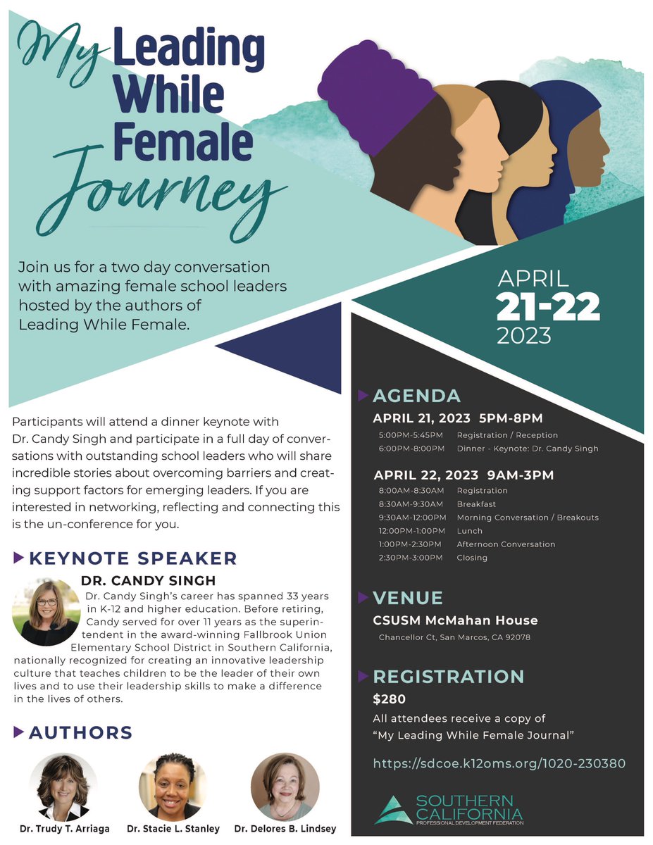 Join the authors of Leading While Female and many outstanding school leaders for an "un-conference" April 21-22, 2023. <a href="/SuzetteLovely/">Suzette Lovely</a> @SoCalPDF <a href="/StacieStanley/">Stacie Stanley</a> <a href="/TrudyArriaga1/">Trudy Arriaga</a> <a href="/DrDBL/">Delores Lindsey</a> <a href="/DeanCordeiro/">Paula A. Cordeiro</a> @MonicaRAlmond <a href="/magudelo/">Melissa Agudelo</a> <a href="/drlibbybutler/">Libby Butler, Ph.D.</a> <a href="/DrPamLuster/">Dr Pamela Luster #EquityAvengers #RealCollegePrez</a> <a href="/NeaultLynn/">Lynn Neault</a> <a href="/anne4LLA/">Anne B. Stanton</a>