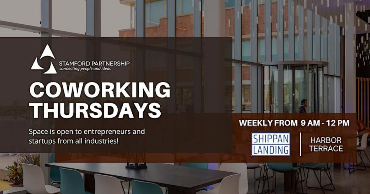 This free coworking event - presented by @stamfordpart - takes place every Thursday from 9am – 12pm at Shippan Landing.

Here's more: bit.ly/3XtZNqp