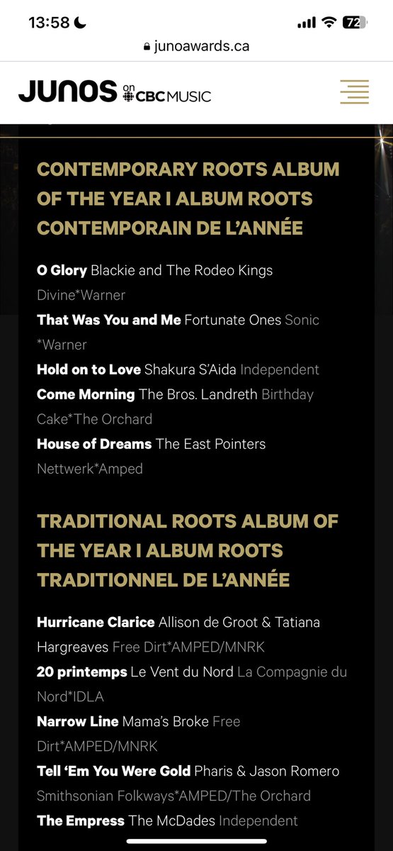 What joy to see my friend ⁦<a href="/ShakuraSaida/">Shakura S'Aida</a>⁩ nominated for  ⁦<a href="/TheJUNOAwards/">The JUNO Awards</a>⁩ Woot! Woot!