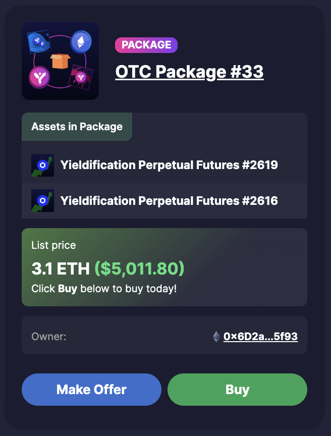 yieldification's tweet photo. Not yet convinced of the flexibility, utility, and fun you can have creating &amp; trading #OTC packages in the $YDF OTC marketplace? This is one of our favorites so far:

A package with two open $LINK long futures positions both heavily in profit. This is possible with $YDF #OTC. https://t.co/Y30bnRdDOv