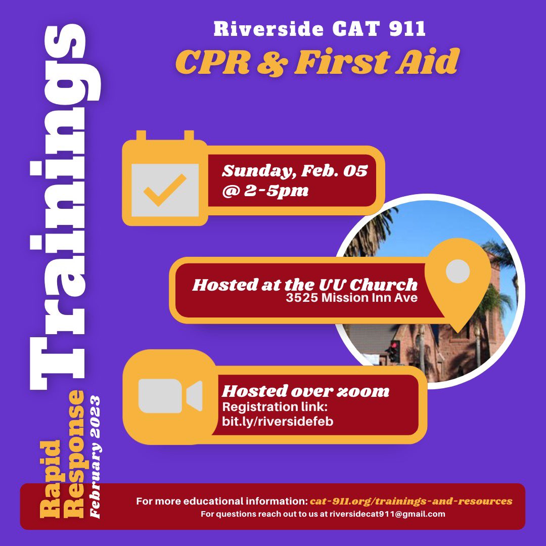 First February training is this Sunday from 2-5pm @ the UU Church also on zoom! Let’s share our skills with one another to keep each other safe. #riverside #abloishthepolice #communityfirst #abolitionnow
