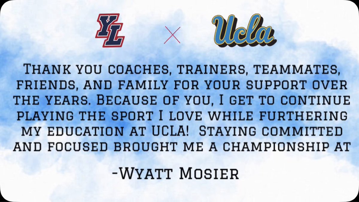 MosierWyatt's tweet photo. The decision has been made. For the next 4 years I will be a BRUIN. Thank @DeShaunFoster26 and @EthanYoungFB for helping me through the process. https://t.co/JSiQqiIPki