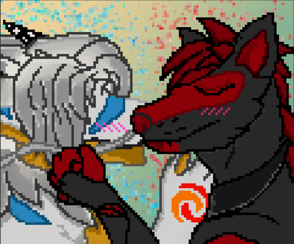 I started doing pixel art and had a fun time doing so, Nargacuga is Pyraluu, white dragon is Prophet Light, Red wolf is Laviz the wolf. #pixelart #art #furryartwork