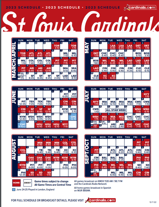 St. Louis Cardinals' 2023 Official Regular Season Schedule