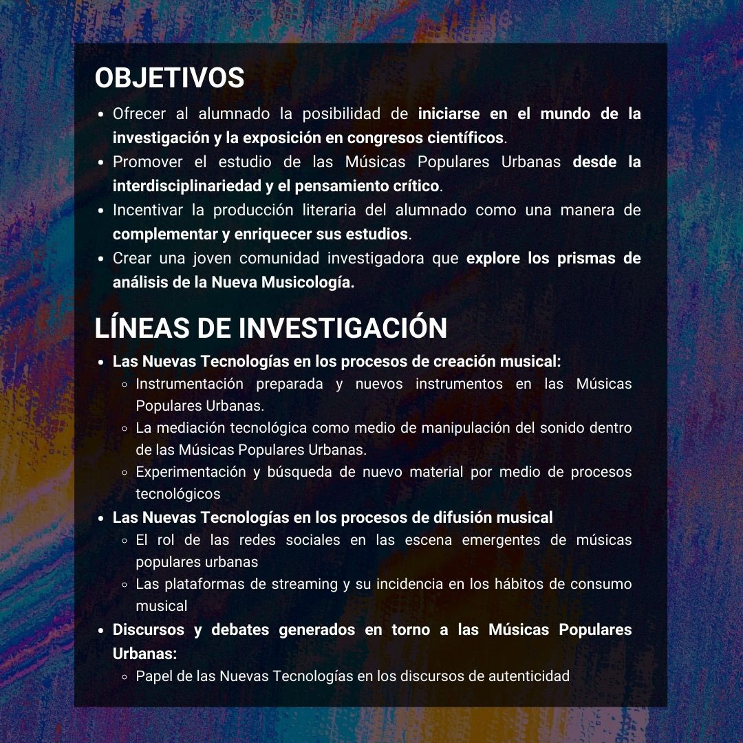 HOLA!!! vengo a anunciar que desde la Joven Asociación de Musicología (JAM) anunciamos un Congreso para Jovenes Musicólogues en torno a las Músicas Populares Urbanas y las Nuevas Tecnologías!! (dale un RT para que pueda llegar a más investigadorxs porfi!)

👇🏻👇🏻