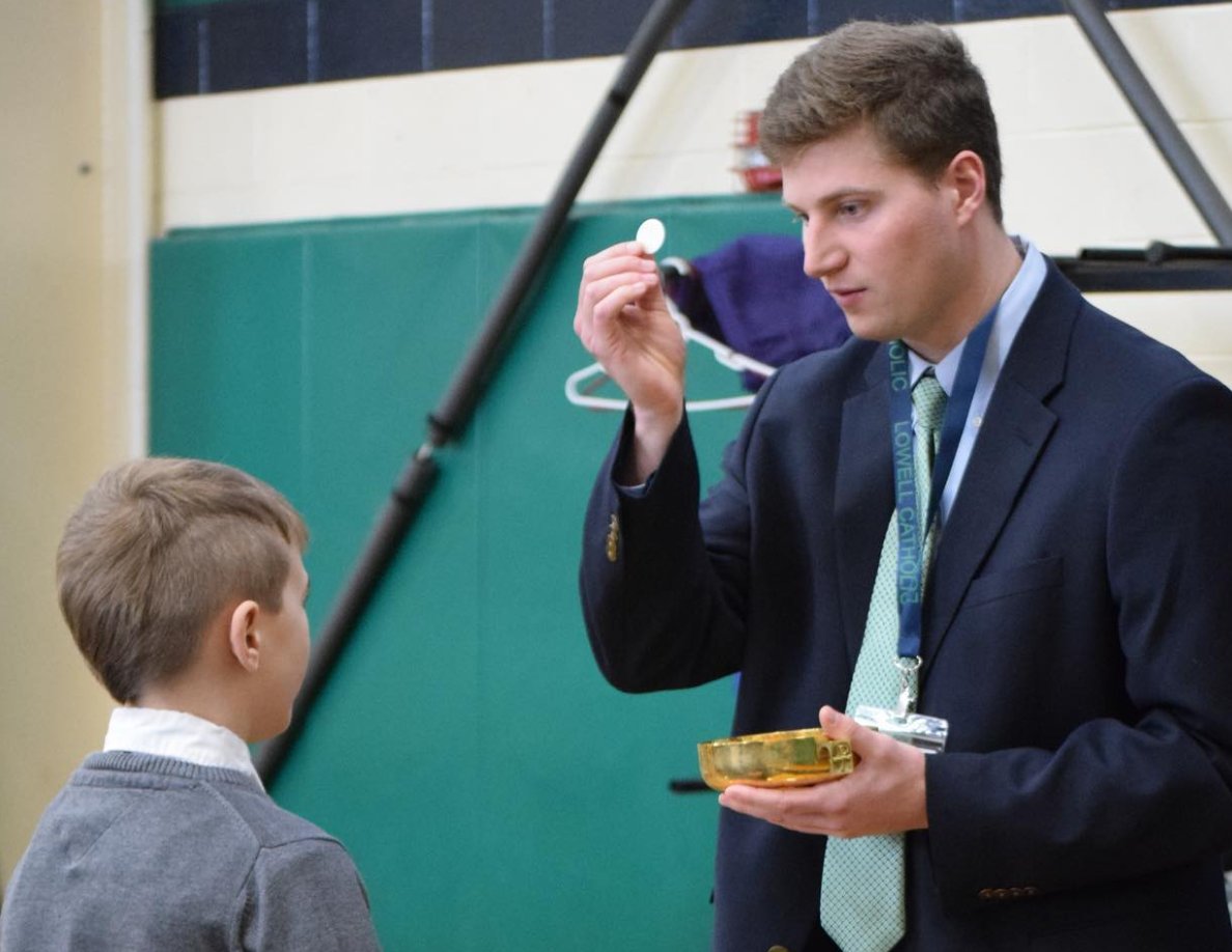 During #CSW2023 we are reminded of the core of our #mission as #Catholic educators: to offer the gift of #Christ to the next generation. PACT teacher Matthew Gould exemplifies this calling <a href="/LowellCatholic/">Lowell Catholic</a> Mass celebrating Catholic Schools Week in #education. @lowellcatholichs