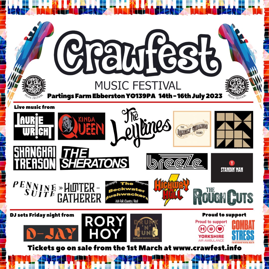 20MusicRoots's tweet photo. We’re delighted to announce @TheLeylinesUK will headline Crawfest on Saturday 15th July 2023! - Tickets on sale 1st March here: https://t.co/PBMxXCqNmV https://t.co/8plnqIUeuw