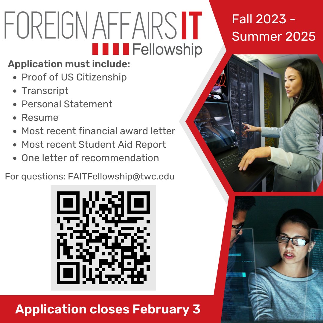 The Foreign Affairs information Technology fellowship (FAIT) is a great opportunity for those interested in various IT-related jobs! The FAIT fellowship provides students with IT skills and aims to strengthen diversity in the tech field. Apply to the program by February 3