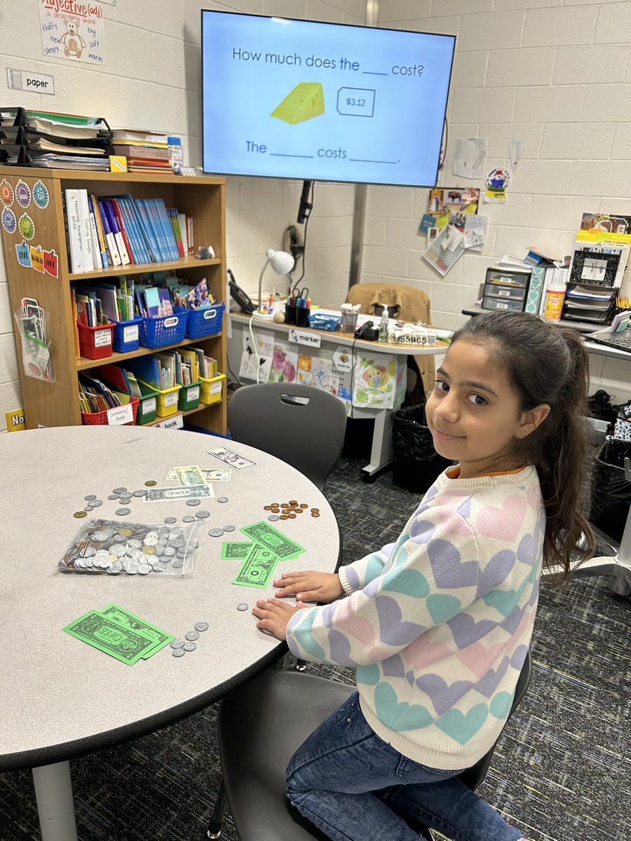 Our newcomer practiced speaking today while reviewing her food vocabulary and learning about U.S currency… and she rocked it! <a href="/HovatterES/">Hovatter Elementary</a>