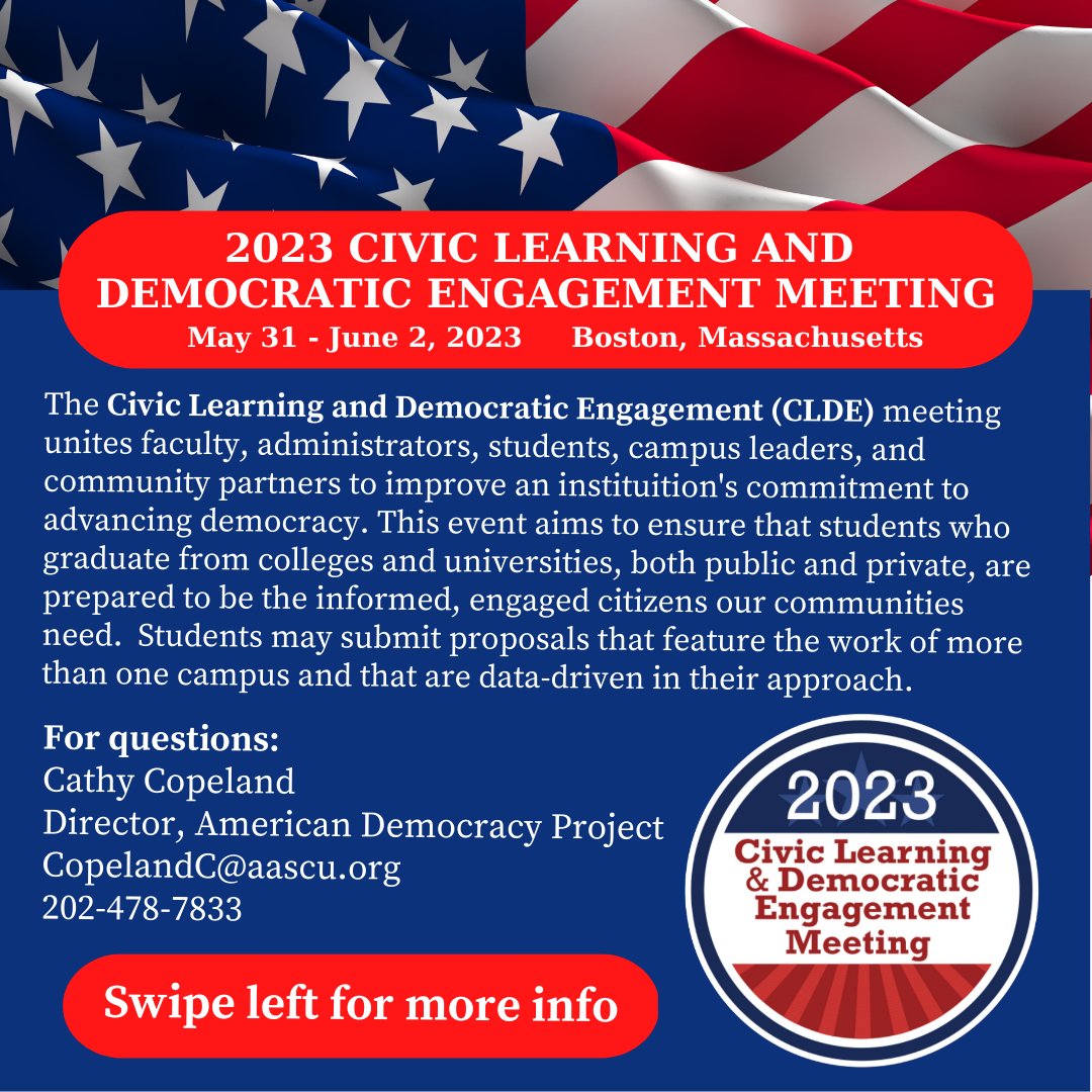 ServeResearch's tweet photo. The 2023 Civic Learning and Engagement (CLDE) meeting encourages community leaders, students, and school faculty to exchange ideas about community service and civic learning. Proposal submissions close on February 3 https://t.co/AW6uDQpgt4
