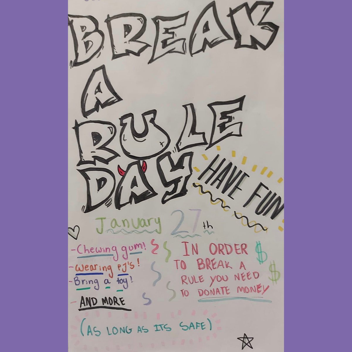 Thank you so much to our Prueter Community for your generosity!
We raised $706.00 for Break-a-Rule day!!
Money raised will go towards the Science of Reading. 📚