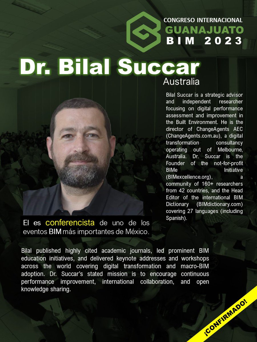 El Congreso Internacional Guanajuato BIM invita a toda la audiencia a su edición 2023. El congreso contará con grandes ponentes de talla nacional e internacional, siendo uno de ellos el Dr. Bilal Succar, no te pierdas este gran evento de talla internacional. #bim #bimtaskgroup