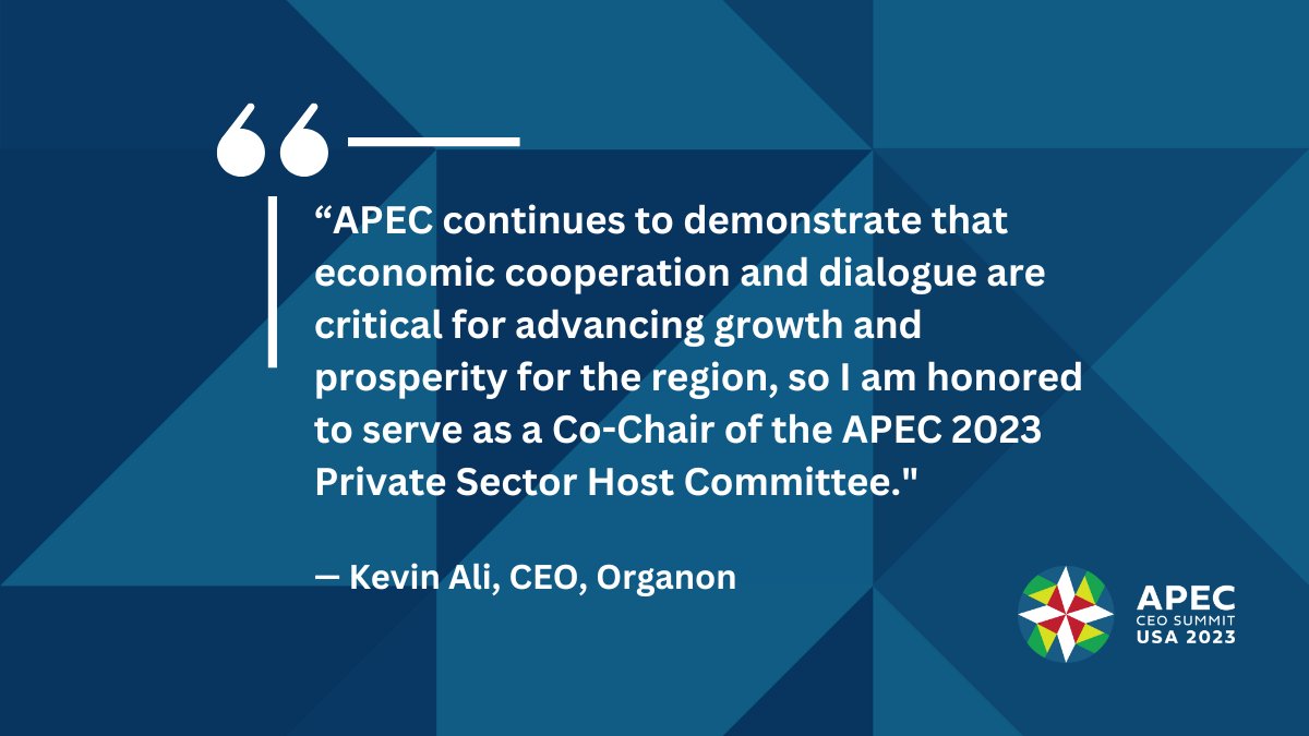 Organon CEO Kevin Ali, Co-Chair of the #APEC2023 Private Sector Host Committee, on the role of #APEC in building a vibrant Asia-Pacific region. 

Learn more about #APECCEOSummitUSA: apecceosummit2023.com